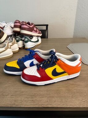 Nike men’s Colorblock Low-Top Sneakers in Red, Yellow, Orange & Blue